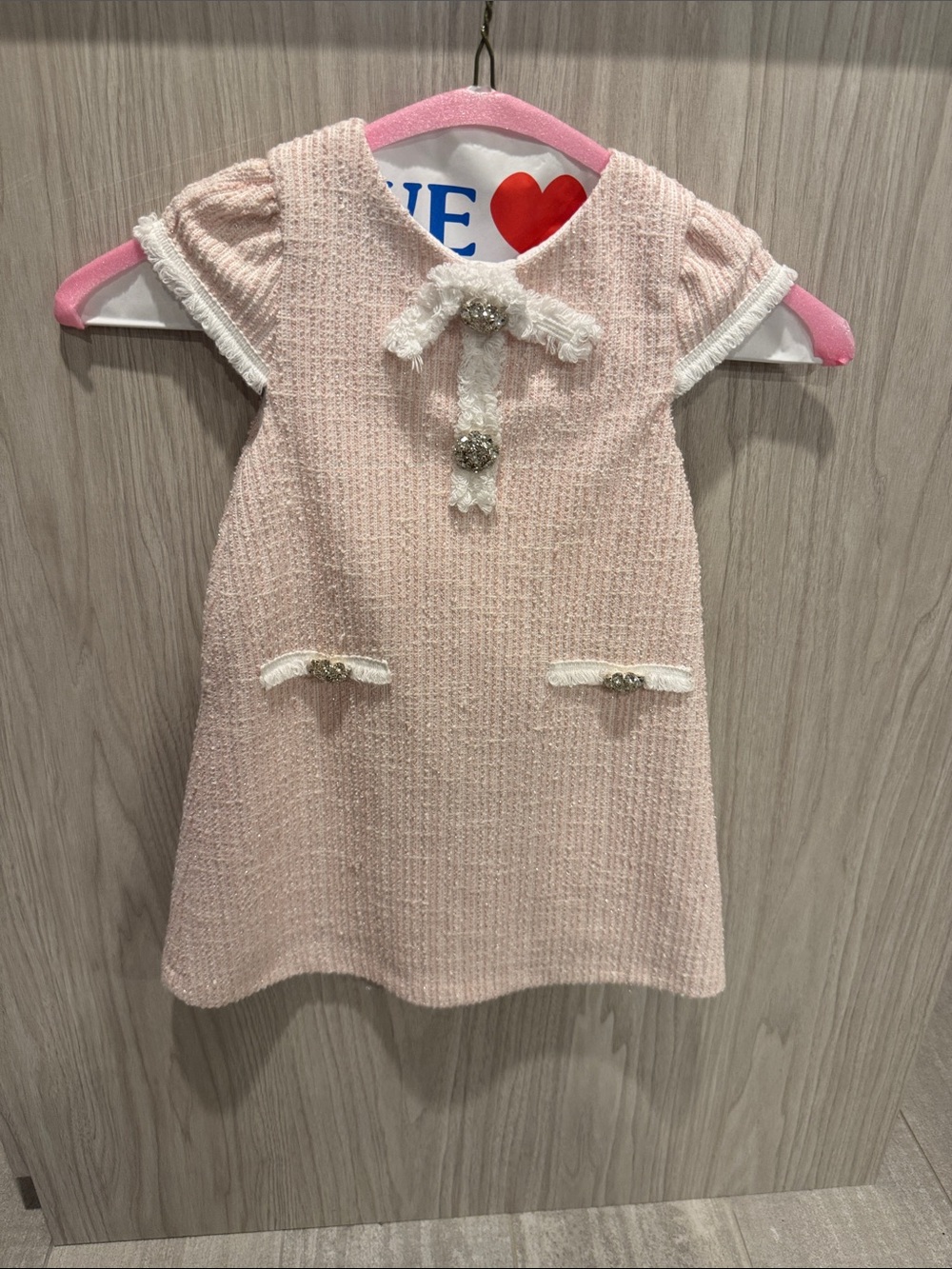 Girls' Pink Tweed Bow-Accent Formal Dress